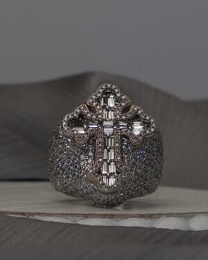 Moissanite Gothic Sterling Silver Cross Men’s Ring 24G / Sz 7.5